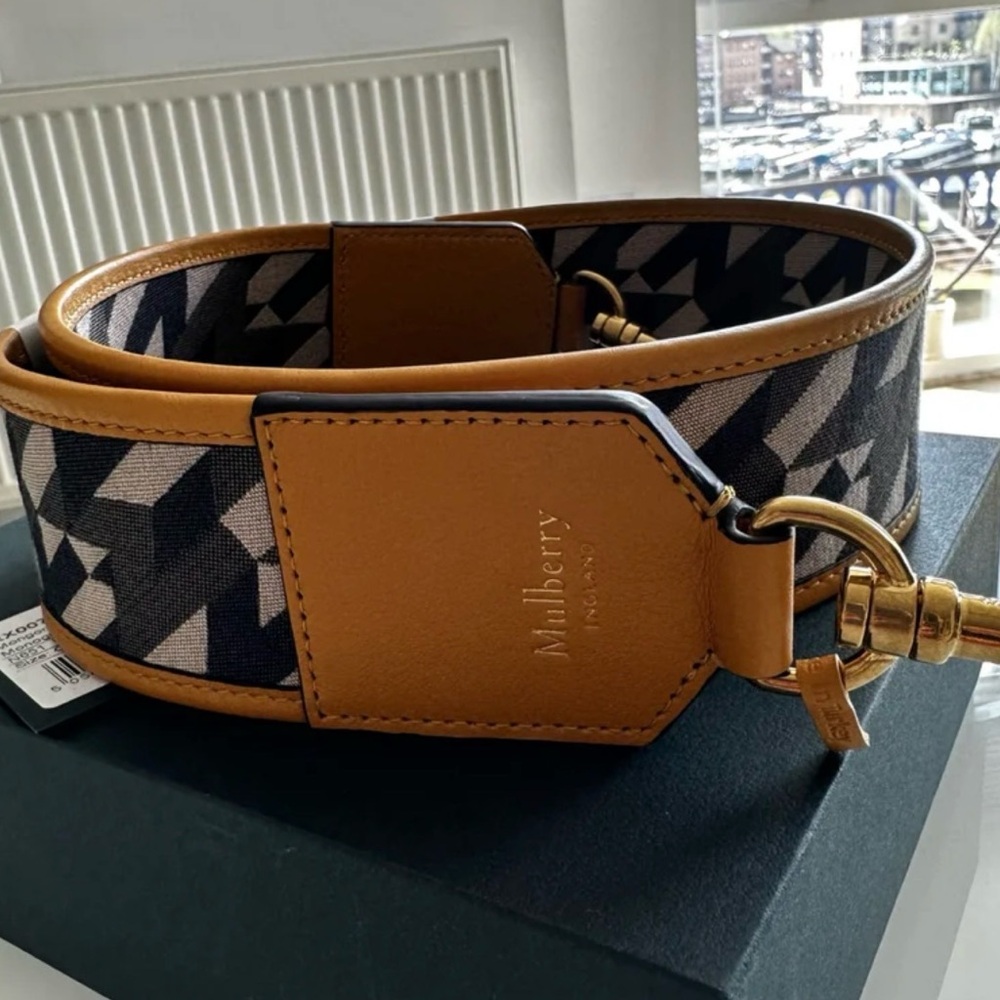 Mulberry Geometric Canvas & Tan Leather bag Strap